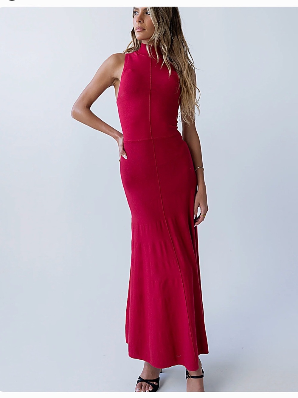 bohme Sleeveless Mock Neck Maxi Dress - Fuchsia Red